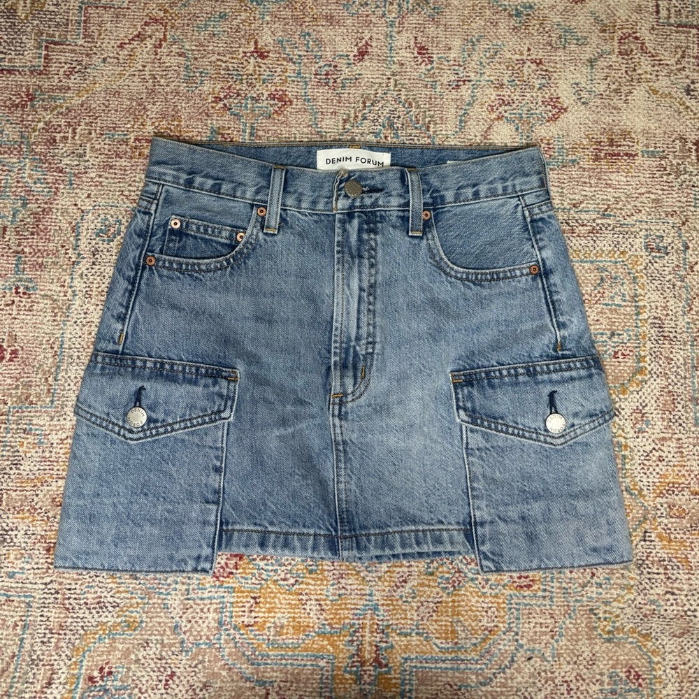 Denim Forum Blue Denim Mini Skirt (90s mid-rise cargo)